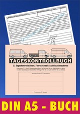 Tageskontrollbuch DIN A5, 32 Tageskontrollblätter, Fahrtenbuch-Fahrtnachweis-NEU