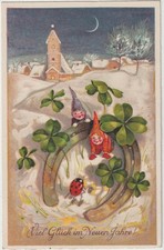 AK Viel Glück im Neuen Jahr, Zwerge, Hufeisen, Kleeblätter, 1942