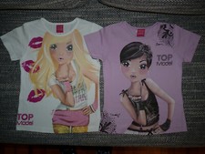 2 x T-Shirt für Mädchen in Größe 116 / 122 Top Model lila / flieder + weiß