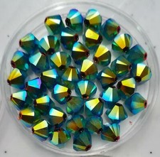 6mm Swarovski® Kristall Blau/Grün Bicone Doppelkegel 10x Art 5301/5328 FARBWAHL