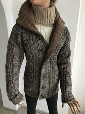 Warme dicke Strickjacke mit großen Knöpfen, Braun-Beige meliert, Gr.M