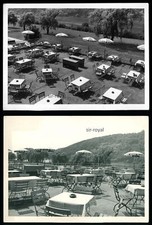 2x Restaurant Terrasse - Mirinda Sonnenschirm Werbung - 1960er - Foto-AK 15x11cm