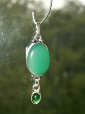 CHRYSOPRAS  Edelstein ANHÄNGER   Silber pl.    EINZIGARTIG / NEU!