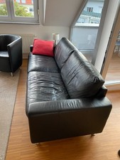 Leder-Sofa 3 Platze, schwarz