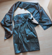 Kleid mit Stola von Unique - grün-braun-schimmernd - Gr. S - sehr guter Zustand!