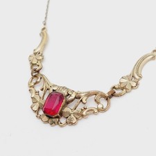 Antikes Collier Kette Biedermeier Stil Roter Farbstein Double Schmuck Vergoldet 