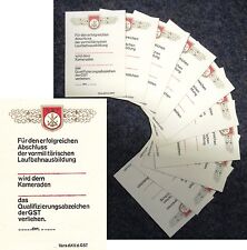  Konvolut 10 Urkunden für Qualifizierungsspangen  DDR GST Abzeichen blanko