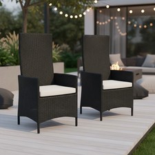 Rattansessel Sessel Stuhl Garten hochlehner Kissen Balkon Sitzmöbel schwarz 2er