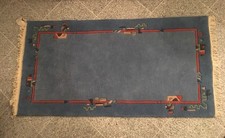 Teppich Brücke Läufer Blau Reine Wolle handgemacht ca. 140x70cm