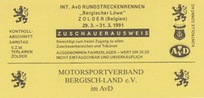 Eintrittskarte Bergischer Löwe Zolder 1991. Omega Evo 500, Cecotto, Quester