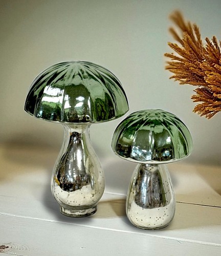 Glas pilz 2er set - glas, silber