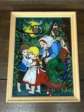 Vintage Hinterglasbild Hänsel & Gretel • Märchenmotiv • Holzrahmen • Retro Deko