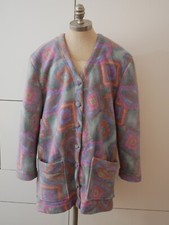 Vintage Fleecejacke Aztekenmuster Crazy Pattern Jacke Übergangsjacke L XL - 80er