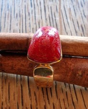 Ambra Ring aus vergoldetem 925ér Sterlingsilber poliert  Schaumkoralle Größe 60