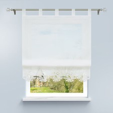 Raffrollo Einfarbig Raffgardine mit Schlaufen Küchengardinen Transparent Modern
