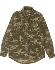 Eddie Bauer Damen Longline Fleece Shirt UK 10 Small Khaki Camouflage ZP09