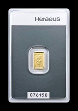 Goldbarren 1 Gramm/999.9 „Heraeus“ In Blisterkarte mit Zertifikat