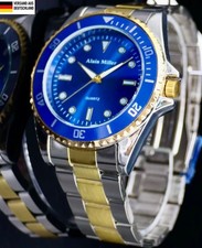 Alain Miller Herren Armband Männer Uhr Gold blau Farben sportliches Design