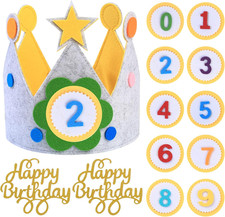 Geburtstagskrone Kinder Stoffkrone mit Zahlen 0-9 Sticker Mädchen Jungen