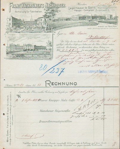 München rechnung 1895 - mÜnchen,,