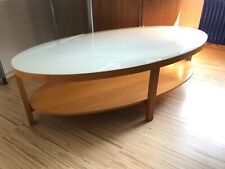 Couchtisch, Buche mit Opak-Glasplatte, oval, 140 x 70 cm