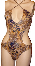 Bershka Raffinierter String - Monokini Badeanzug Einteiler im Animal Look L