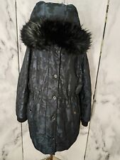 Biba Mantel schwarz blau Gr 40 mit Kapuze Teddy Fell Weste Winter Jacket Coat