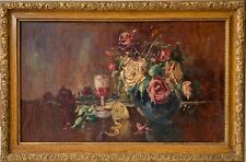 Ölbild Impressionist Stillleben mit Rosen Jugendstil Bilderrahmen 58,5 x 88,2 cm