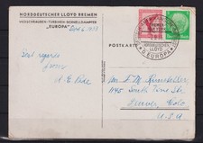 AP364) Deutsches Reich Karte 1933 in die USA Dampfer Europa Norddeutscher Lloyd