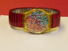 REFURBISHED / neuwertige Swatch LOTS OF DOTS mit rotem Flexarmband