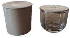 2 Dosen Ovale Glasdose Runde Keramik Dose beide Deckel Aufbewahrung Beige Klar