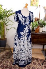 %SALE% Vintage 70er Hippiekleid Maxikleid blau Muster Abendmode Boho Kleid 44