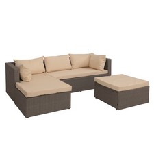 B-Ware Poly-Rattan Garnitur MCW-O46, Sitzgruppe, grau Polster beige