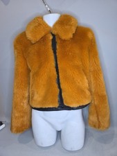 H&M Orange Kunstfell Jacke mit Lederdetails UK6 Xs