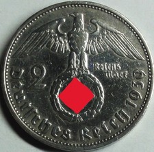 3. Reich 2,- Reichsmark 1939 F Silber Paul .v. Hindenburg  fast st/unc + Kapsel