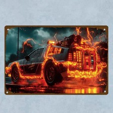 Blechschild Auto in Flammen