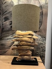 Tischlampe Holz LED Stehlampe Wurzelholz Leuchte mit schönem Stoffschirm