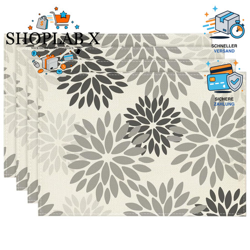 Platzsets 4er set blumen grau - 4er,