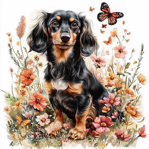 Wandbild dackel hund blumen - wandbild,
