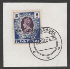 905978 - BURMA 1945 MILY ADMIN 1r auf Stück mit MADAME JOSEPH GESCHMIEDETEM STEMPEL