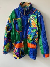 Vintage 80s 90s Asics Ski Wear Retro Snowboard Jacket XL multicolor bunt Rave