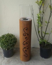 2-er Set Säule mit Glas ca. 90 cm hoch aus Metall in Edelrost Vorgarten Deko