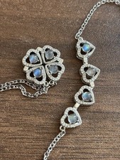 Labradorit Halskette Damen Herz Kette Edelstahl Boho Schmuck Energie Stein