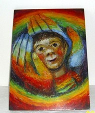 Altes Bild / Holzbild zur Kommunion * Motiv In Gottes Händen Sieger Köder