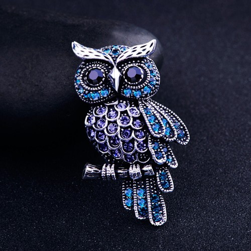 Brosche eule silber blau gold - brosche,