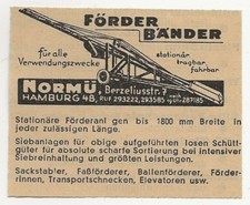 35/793 ANZEIGE AUS EINER ZEITUNG WERBUNG - FÖRDERBÄNDER NORMÜ HAMBURG