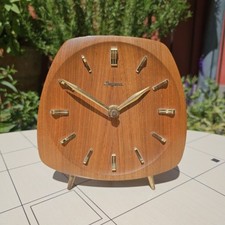 Mid Century Teak Tischuhr Dugena  60er Jahre Vintage Messing 