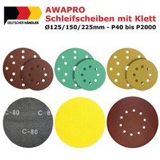 AWAPRO® Schleifscheiben mit Klett 125mm 150mm 225mm Exzenter Schleifpapier Set