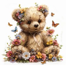 Wandbild Teddybär Blumen