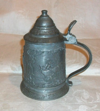 Alter Zinn -Bierkrug mit Relief -  Jagdszenen - Bierhumpen -Jäger -Krug